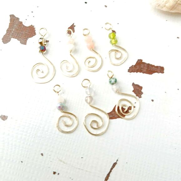 14 Piece Beaded Hammered Charm Dangles, Jewelry Making Supplies - Picture 3 of 6
